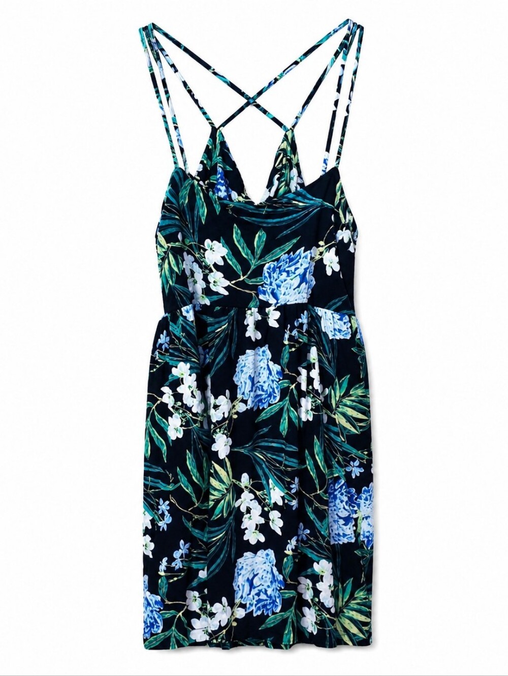 Old Navy Floral Dress - Blue and Green XXL vacay Cruise Tropical Sundress Pocket